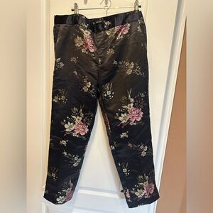Zara Basic Black Satin Floral Trousers – Size L